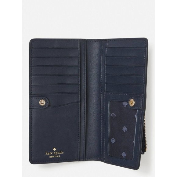 New Kate Spade Staci Orchard Toss Print Large Slim Bifold wallet Blazer Blue - Picture 2 of 3